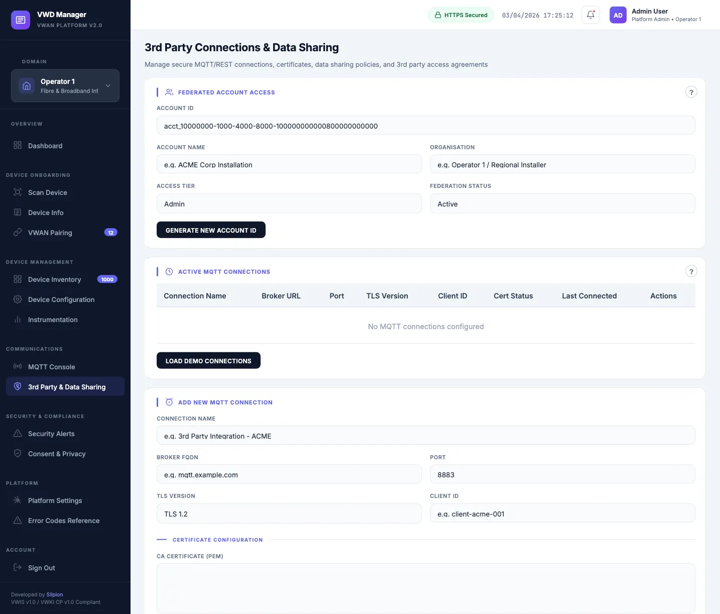 Third-party connection management with federated MQTT access