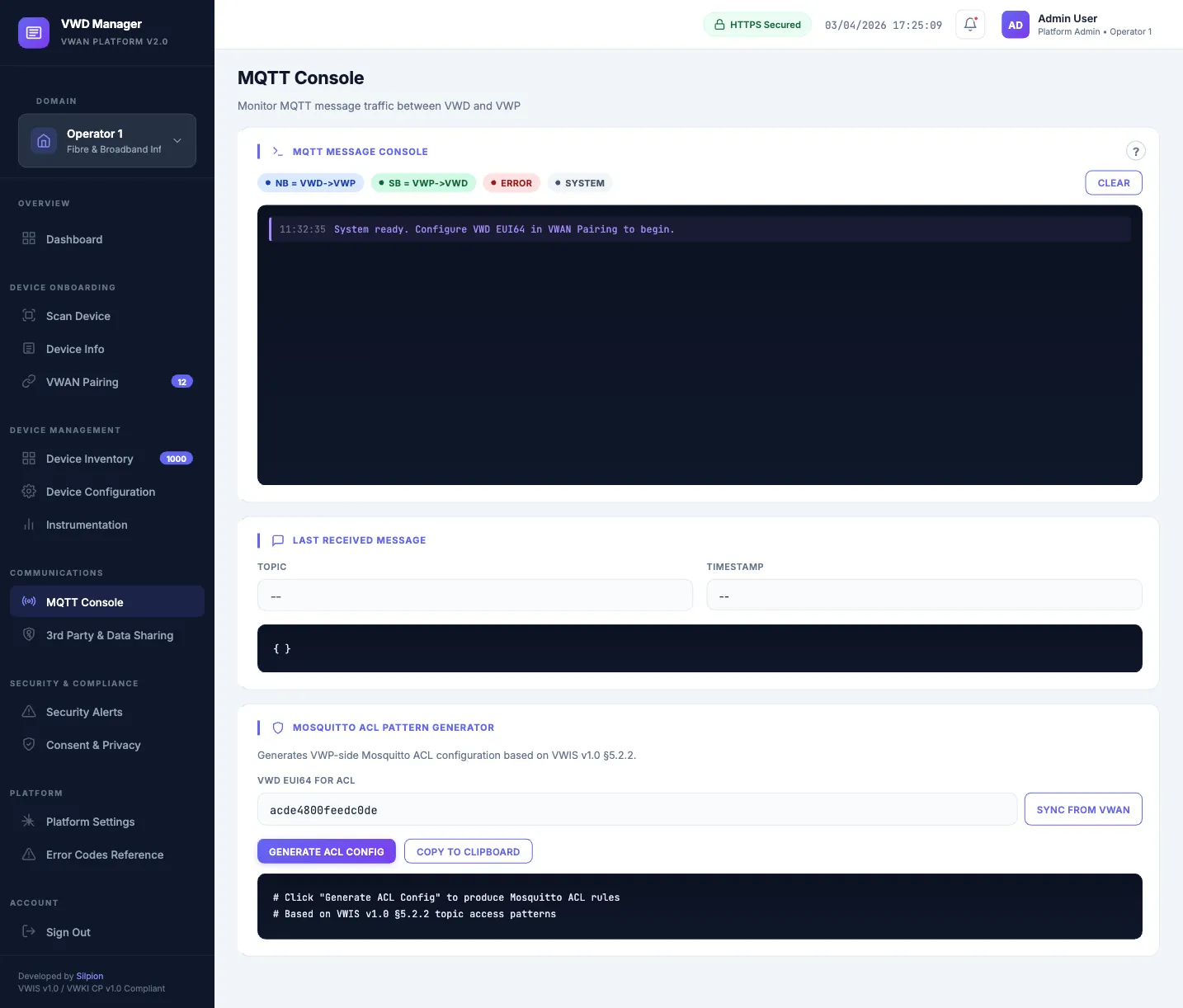 MQTT console with live message inspection